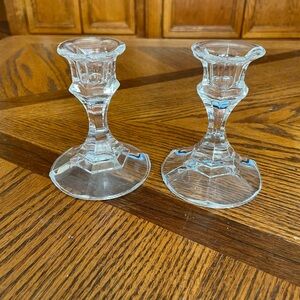 Vintage Pressed Glass Pedestal Base Candle Holders - Set of 2